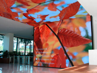 LedDream Group ha instalado un gran lienzo digital en el lobby de del nuevo concepto de edificio de oficinas Diagonal 123, en Barcelona. Foto: LedDream