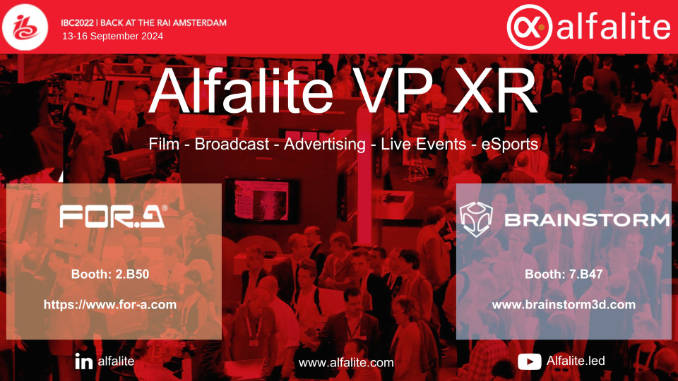 Alfalite mostrará la última generación de pantallas LED para entornos VP XR en IBC2024 donde estará presente en los stands de sus partners Brainstorm y FOR-A. Foto: Alfalite