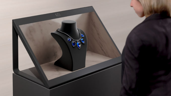 Sony presenta la innovadora pantalla de realidad espacial SRD combinada con la tecnología Touchfree de Ameria impulsada por IA para la innovación en el comercio minorista. Foto: Sony