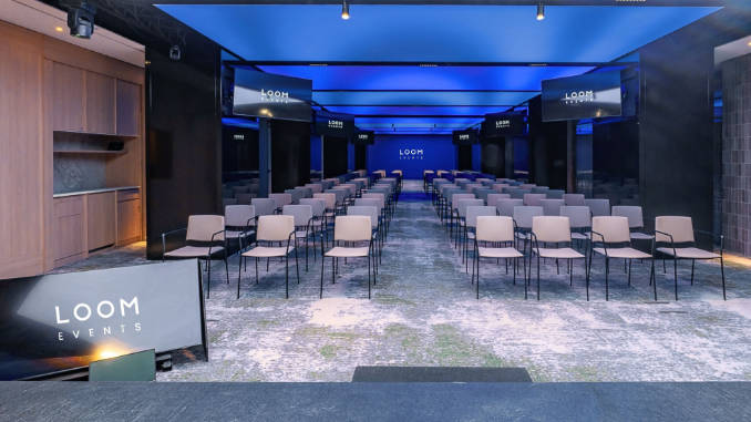 El nuevo espacio madrileño de LOOM Events cuenta con un techo digital dinámico de 200 m² que actúa como un auténtico lienzo lumínico. Foto: LedDream Group