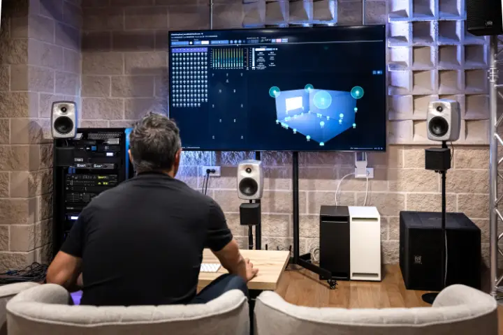 Con esta iniciativa estratégica, Audio-Technica se posiciona como la primera empresa en España en disponer de un entorno de demostración de audio inmersivo con tecnología Dolby Atmos, consolidando así su firme compromiso con la innovación, la formación especializada y la orientación técnica a los profesionales del sector audiovisual. Foto: Audio-Technica