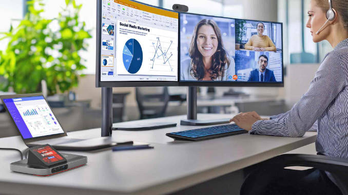 La nueva solución de escritorio Qbic TDD-1000 con pantalla táctil y NFC combina reserva de puestos, gestión de recursos y conectividad avanzada en un único dispositivo. Foto: Concept International Spain