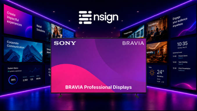 La plataforma ha obtenido la certificación oficial para las pantallas profesionales BRAVIA, lo que permite reproducir contenidos y gestionar los dispositivos sin necesidad de un reproductor multimedia externo en muchas instalaciones. Foto: nsign